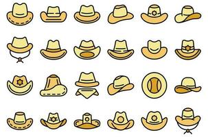 vaqueiro chapéu ícones conjunto vetor plano