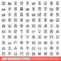 100 moderno ícones definir, esboço estilo vetor