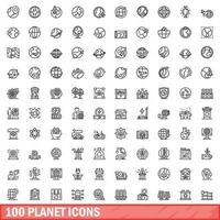 100 planeta ícones definir, esboço estilo vetor
