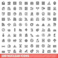 100 nuclear ícones definir, esboço estilo vetor