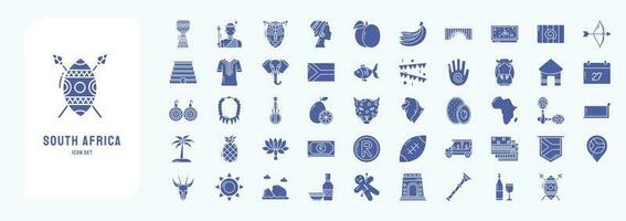 coleção do ícones relacionado para sul África, Incluindo ícones gostar africano homem, africano mulher, elefante, hipopótamo e Mais vetor