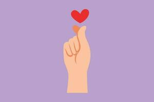 personagem plano desenhando coreano coração placa. dedo amor símbolo. Eu amor você mão gesto. auto amar. coreano coração Projeto. amor com mão gestos para Educação. desenho animado estilo Projeto vetor ilustração