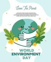 mundo meio Ambiente dia, terra dia, ir verde plano fofa vetor Salve  a planeta