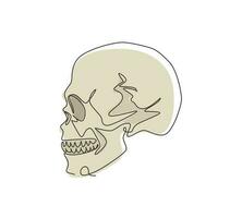 única linha contínua desenho ilustração em preto e branco do crânio. osso da cabeça humana. desenho de tatuagem de esqueleto desenhado à mão. esboce crânios anatômicos em vista lateral. vetor de design gráfico de desenho de uma linha