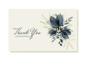obrigado você cartão com aguarela elegante azul flores vetor modelo