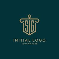 sg monograma inicial logotipo Projeto com escudo e pilar forma estilo vetor