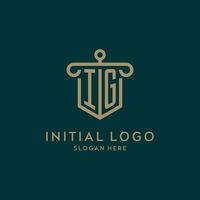 ig monograma inicial logotipo Projeto com escudo e pilar forma estilo vetor