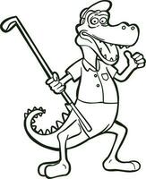 esporte engraçado crocodilo jogando golfe vetor
