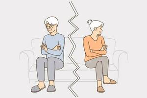 brigar do idosos homem e mulher sentar em sofá Veja dentro diferente instruções e precisar família terapeuta. idosos casal depois de brigar sobre financeiro problemas ou perda do Confiar em dentro parceiro vetor