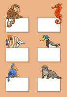 desenho animado animais com cartões ou faixas Projeto conjunto vetor