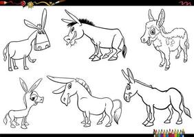 desenho animado burros Fazenda animal personagens conjunto coloração página vetor