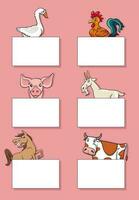 desenho animado Fazenda animal personagens com cartões Projeto conjunto vetor
