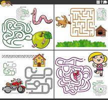 Labirinto atividade jogos conjunto com engraçado desenho animado personagens vetor