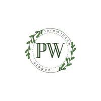 pw inicial beleza floral logotipo modelo vetor