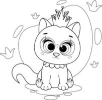 coloração página. fofa gatinho Princesa com uma lindo real coroa vetor