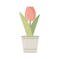 metal Panela com tulipa isolado em branco fundo. sazonal jardim trabalhar. Primavera vetor ilustração.