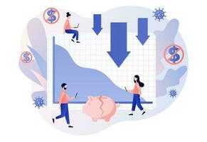 financeiro crise conceito. minúsculo empresários rostos coronavírus pandemia ou covid-19 impacto em global economia e estoque mercados. econômico crise. moderno plano desenho animado estilo. vetor ilustração