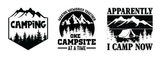 acampamento t camisa Projeto pacote, vetor acampamento t camisa projeto, acampamento camisa, acampamento, caminhada, ar livre, tipografia t camisa Projeto coleção