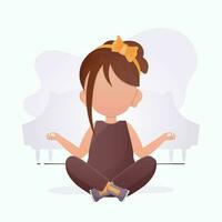 pequeno menina é meditando. crianças meditação. vetor. vetor