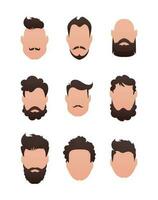 ampla conjunto do rostos do homens com diferente penteados. isolado. vetor. vetor