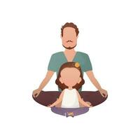 Papai e filha estão sentado e fazendo ioga. isolado. desenho animado estilo. vetor