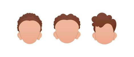 conjunto do rostos do Rapazes com diferente penteados. isolado em branco fundo. vetkaran ilustração. vetor