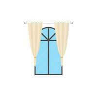 panorâmico janela com cortina. isolado desenho animado estilo. vetor