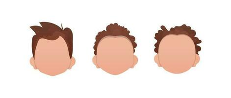conjunto do rostos do Rapazes com diferente penteados. isolado. vetor