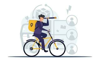 Entrega serviço é disponível. correio equitação uma bicicleta. vetor com uma plano Projeto.