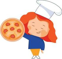 vetor ilustração do pizza. pizza. pizzaria. a menina detém uma pizza dentro dela mãos. pizzaiola pizza de Anúncios bandeira, publicidade uma rentável desconto para uma pizzaria