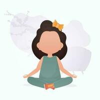 pequeno menina é meditando. ioga crianças. vetor ilustração dentro desenho animado estilo.