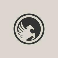 alado cavalo logotipo Projeto dentro luz Preto círculo vetor