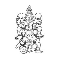 uma Preto e branco ilustração do uma hindu Deus sentado em a de outros Deus vetor