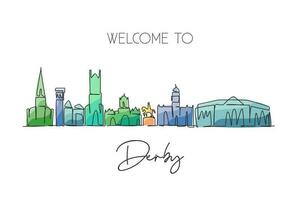 única linha de desenho de derby city skyline, reino unido. paisagem da cidade histórica mundial. melhor cartão postal de destino de férias. curso editável ilustração em vetor design de desenho de linha contínua na moda