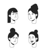 mulheres emoções monocromático plano linear personagem cabeças definir. mal-humorado, feliz sentimentos. editável esboço pessoas ícones. linha Comercial rostos. 2d desenho animado local vetor avatar ilustração pacote para animação