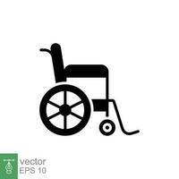 desvantagem cadeira de rodas ícone. simples sólido estilo. cadeira, roda, desabilitado, ferida, médico conceito. Preto silhueta, glifo símbolo. vetor símbolo ilustração isolado em branco fundo. eps 10.