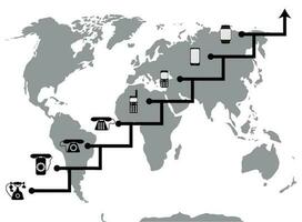 passo a passo evolução do tecnologia. telefone desenvolvimento comunicar, Telefone digital geração. vetor plano Projeto ilustração
