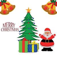 Ilustração em vetor convite feliz natal de papai noel e árvore de natal com presentes