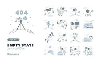 esvaziar Estado ilustração com espaço astronauta tema com vários esvaziar estado, esvaziar caixa de entrada, não mensagem, 404, erro página vetor