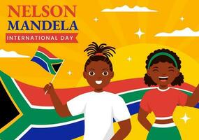 feliz Nelson Mandela internacional dia vetor ilustração em 18 Julho com sul África bandeira e crianças dentro desenho animado mão desenhado aterrissagem página modelos