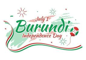 Burundi independência dia em 1 Julho vetor ilustração com bandeira fita dentro nacional feriado plano desenho animado mão desenhado aterrissagem página modelos