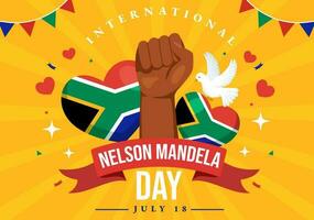 feliz Nelson Mandela internacional dia vetor ilustração em 18 Julho com sul África bandeira dentro plano desenho animado mão desenhado aterrissagem página modelos