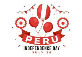 Peru independência dia vetor ilustração em Julho 28 com acenando bandeira dentro nacional feriado plano desenho animado mão desenhado aterrissagem página fundo modelos