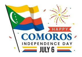 feliz Comores independência dia vetor ilustração com comoriano acenando bandeira dentro nacional feriado plano desenho animado fundo mão desenhado modelos