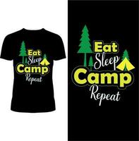 comer dormir acampamento repetir camiseta Projeto vetor