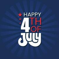 feliz 4º do Julho letras vetor ilustração. 4º do Julho logotipo em uma azul fundo para comemoro EUA independência dia mundialmente.