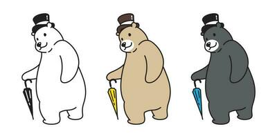 Urso vetor polar Urso logotipo ícone topo chapéu guarda-chuva ilustração desenho animado