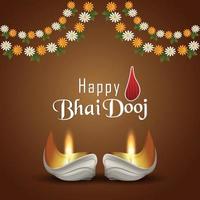 Feliz bhai dooj cartão de convite para o festival indiano com diwali diya vetor