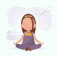 pequeno menina é meditando. ioga crianças. vetor ilustração.