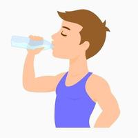 homem bebendo água com os olhos fechados após os exercícios vetor